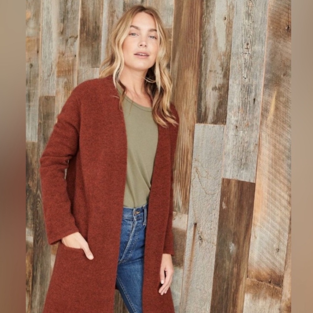Jenni Kayne Sweater Coat Cardigan Burnt Rust Wool - Picture 2 of 10